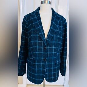 Talbots Teal Windowpane Plaid Blazer